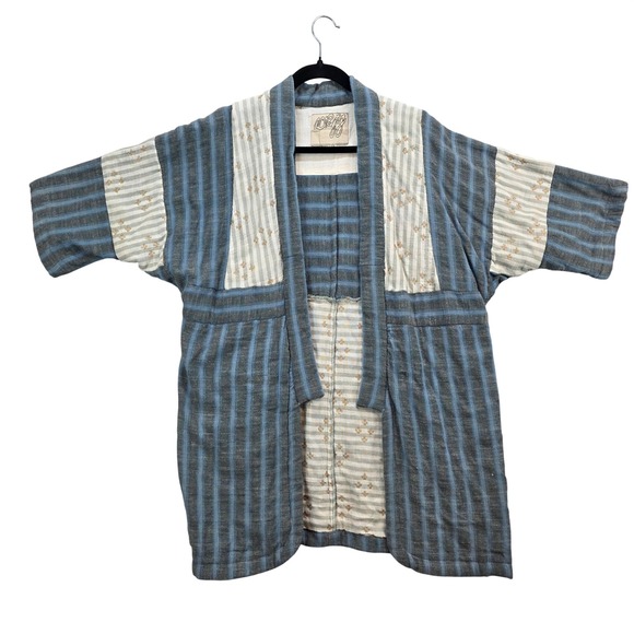 Ace & Jig Women XS Blue Striped Patchwork Kimono Cardigan Metallic Robe Jacket